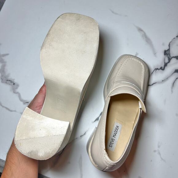 Steve Madden Cream Leather Platform Loafer Size 8.5 - Picture 8 of 9